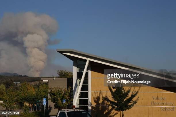 Plume of smoke from the Oakmont fire east of Santa Rosa is seen on Oct. 15, 2017 in Santa Rosa, California.