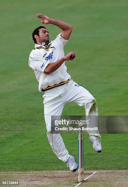 Andre Adams of Nottinghamshire bowls during the third day of the LV County Championship match between Nottinghamshire and Worcestershire at the Trent...