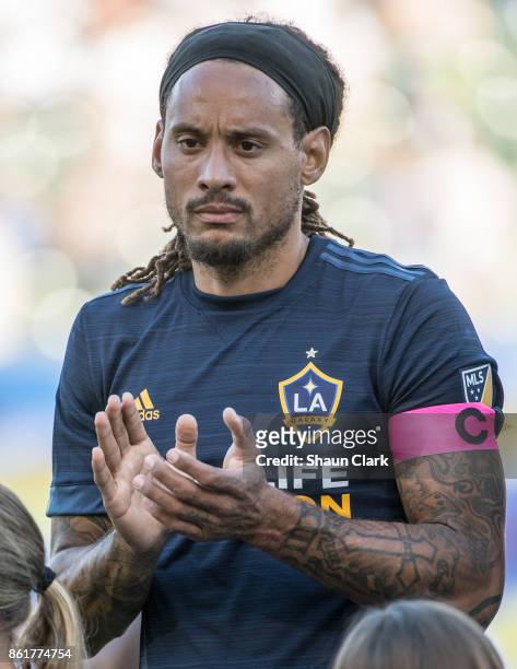 Jermaine Jones of Los Angeles Galaxy prior to the Los Angeles Galaxy's MLS match against Minnesota United at the StubHub Center on October 15, 2017...