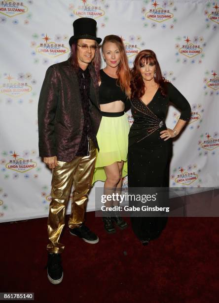 Band leader John Wakerman, makeup artist Wendy Ryan and singer Linda Suzanne attend the debut of "Linda Suzanne Sings Divas of Pop" at the South...