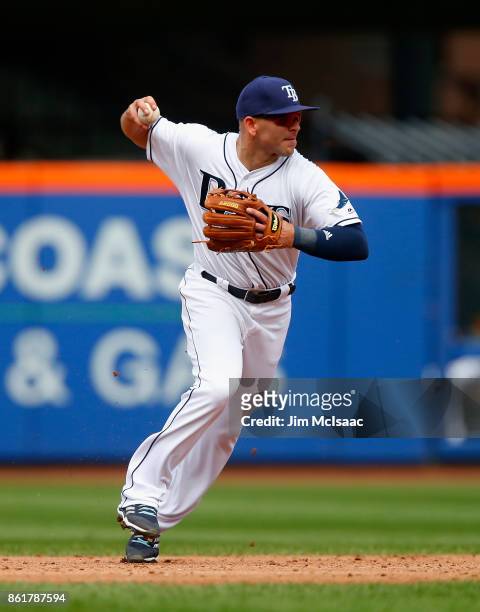Danny Espinosa of the Tampa Bay Rays in action against the New York Yankees at Citi Field on September 13, 2017 in the Flushing neighborhood of the...