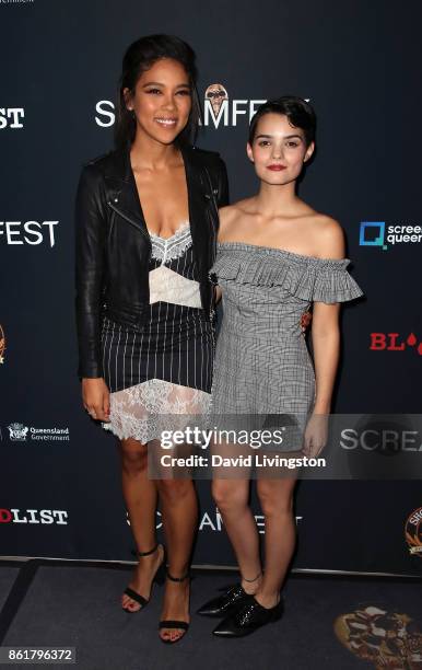 Actresses Alexandra Shipp and Brianna Hildebrand attend the premiere of "Tragedy Girls" at the 2017 Screamfest Horror Film Festival at TCL Chinese 6...