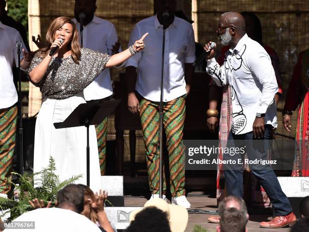 Singers Erica Campbell and Bebe Winans attend Oprah Winfrey's Gospel Brunch celebrating her new book "Wisdom of Sundays" on October 15, 2017 in...