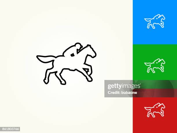 pferd racer schwarzer strich lineare symbol - rennpferd stock-grafiken, -clipart, -cartoons und -symbole