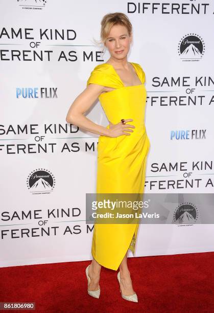 Actress Renee Zellweger attends the premiere of "Same Kind of Different as Me" at Westwood Village Theatre on October 12, 2017 in Westwood,...