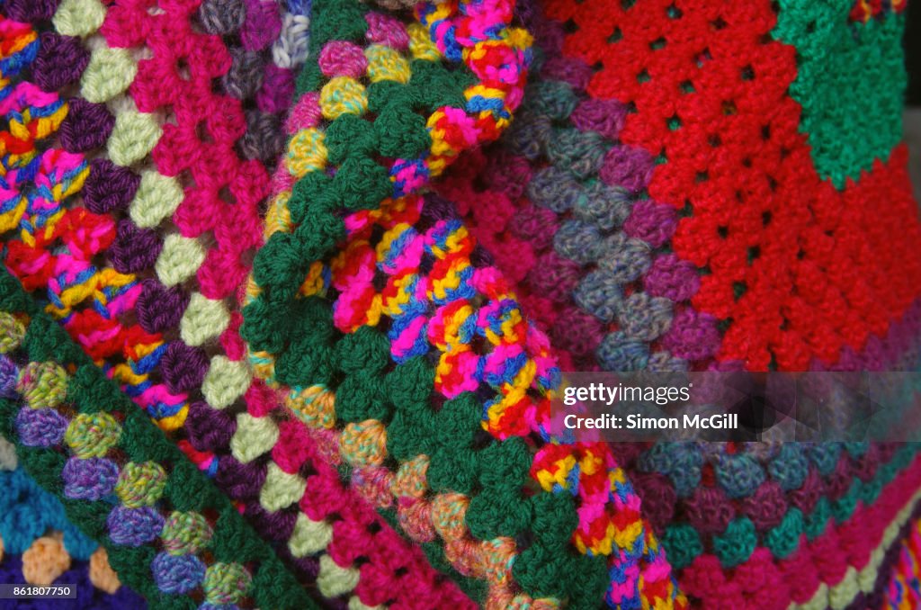 Colorful crotcheted blanket