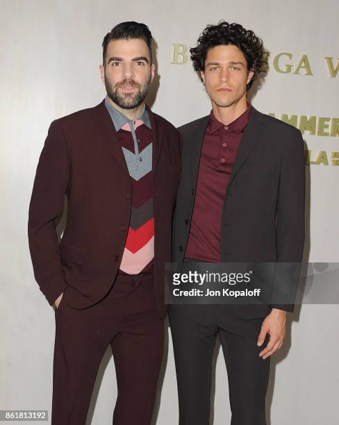 Actor Zachary Quinto and Miles McMillan arrive at the Hammer Museum Gala In The Garden at Hammer Museum on October 14, 2017 in Westwood, California.