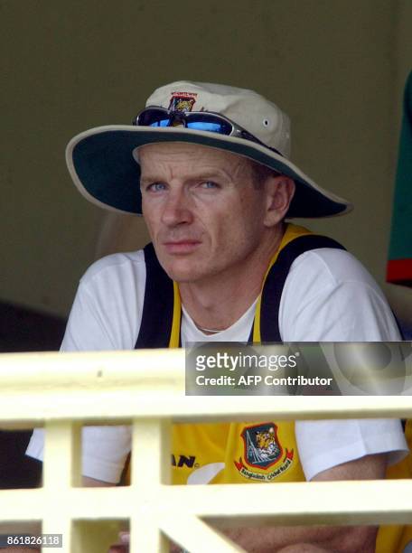Bangladeshi cricket coach Shaun Williams watches from the pavilion during a practice match between Bangladesh and a Sri Lankan Cricket Invitational...