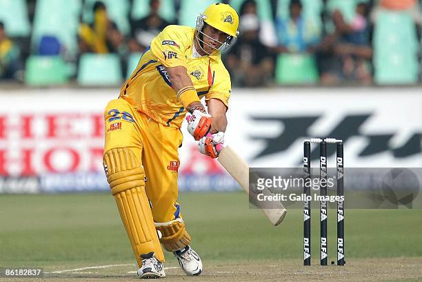 Matthew Hayden hits out during the IPL T20 match between Chennai Super Kings and Delhi Daredevils from Sahara Park on April 23, 2009 in Durban, South...