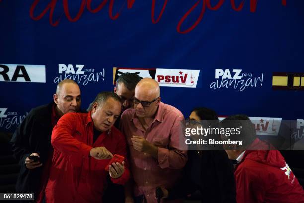 Jesse Chacon, Venezuela's electricity minister, from left, Diosdado Cabello, vice president of the United Socialist Party, Tareck El Aissami, vice...