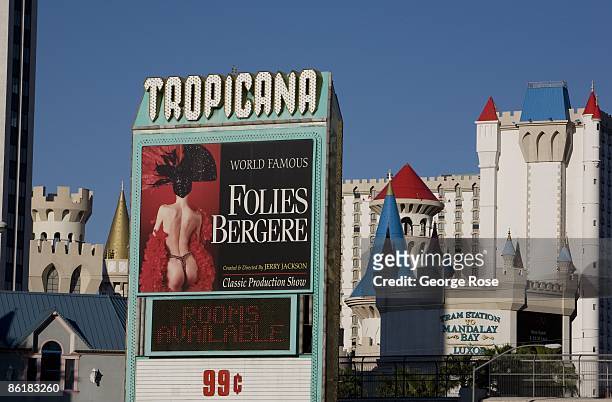 The Tropicana Hotel sign, located on the famed Las Vegas Strip, features a sexy "Folies Bergere" dancer in this 2009 Las Vegas, Nevada, early morning...