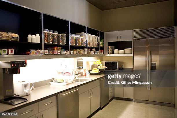 Fully stored kitchens are open to employees thorough the Facebook headquarters, where the atmosphere is casual and laid-back, in Palo Alto, March 31,...