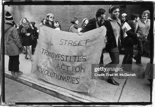 Members of the Street Transvestite Action Revolutionaries , including co-foundering gay liberation activist Sylvia Rivera and Marsha P Johnson ,...