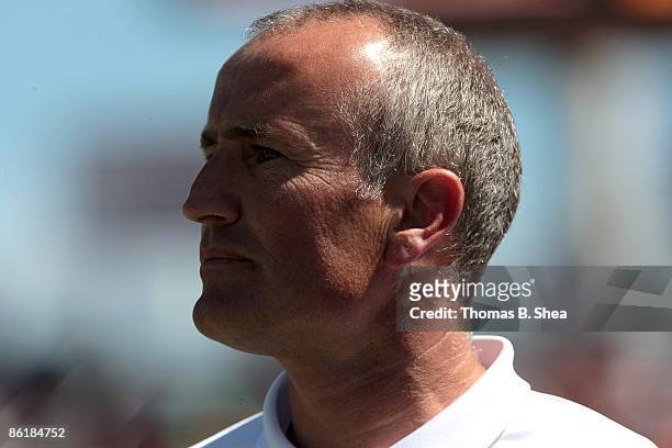 Head coach Dominic Kinnear of the Houston Dynamo watches his players during te game against the Colorado Rapids at Robertson Stadium on April 19,...