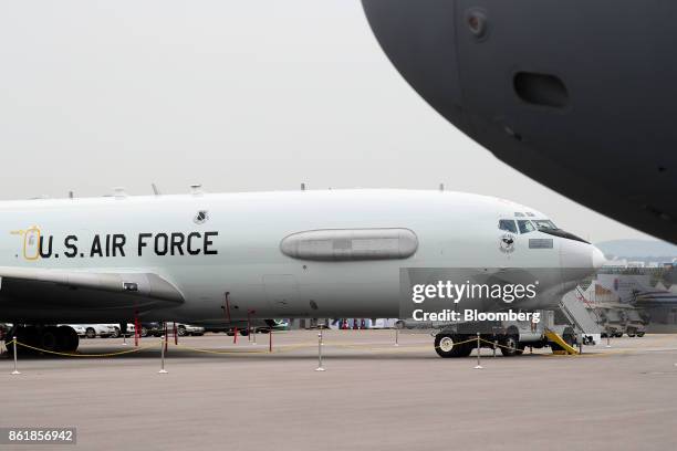 Air Force E-3 AWACS aircraft, manufactured by Boeing Co., stands on display during a press day of the Seoul International Aerospace & Defense...