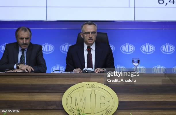 Turkish Finance Minister Naci Agbal speaks during the press conference on Central Executive Budget Execution Results for January- September 2017...