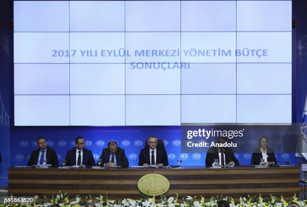 Turkish Finance Minister Naci Agbal speaks during the press conference on Central Executive Budget Execution Results for January- September 2017...