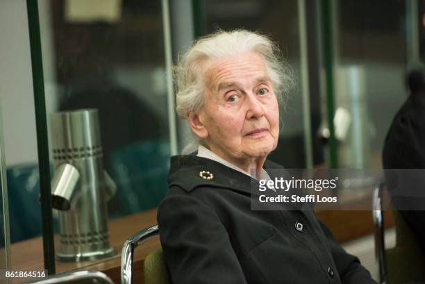 Holocaust denier Ursula Haverbeck-Wetzel arrives for her trial at the Amtsgericht Tiergarten courthouse on October 16, 2017 in Berlin, Germany....