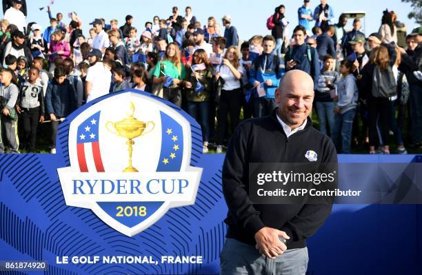 Europe's Ryder Cup captain Thomas Bjorn poses during the 2018 Ryder Cup media day on october 16, 2017 at the Golf National in Guyancourt, near Paris,...