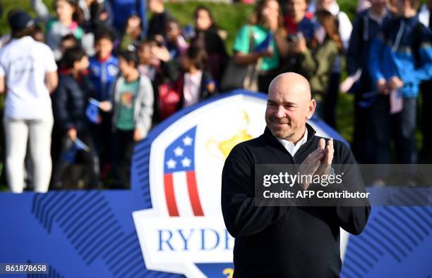 Europe's Ryder Cup captain Thomas Bjorn poses during the 2018 Ryder Cup media day on october 16, 2017 at the Golf National in Guyancourt, near Paris,...