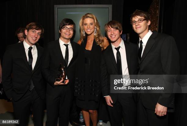 Miss California Carrie Prejean with Tenth Avenue North backstage at the 40th Annual GMA Dove Awards at the Grand Ole Opry House on April 23, 2009 in...