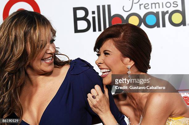 Singers Jenni Rivera and Gloria Trevi attend the 2009 Billboard Latin Music Awards at Bank United Center on April 23, 2009 in Miami Beach, Florida.