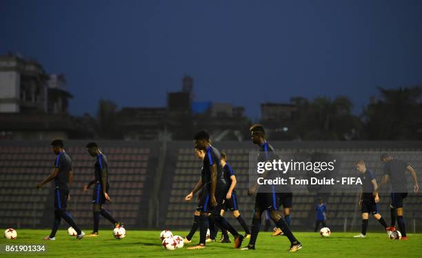 Players of France attend a training session ahead of the FIFA U-17 World Cup India 2017 tournament on October 16, 2017 in Guwahati, India.