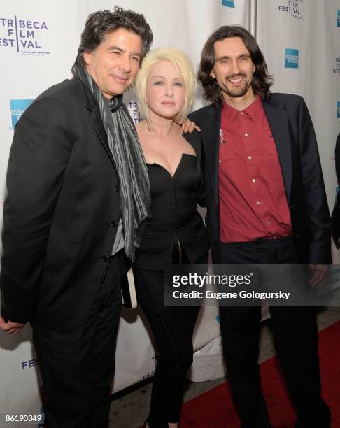 David Thornton, Cindy Lauper and Darko Lungulov attend the 8th Annual Tribeca Film Festival "Here and There" premiere at AMC Village VII on April 23,...