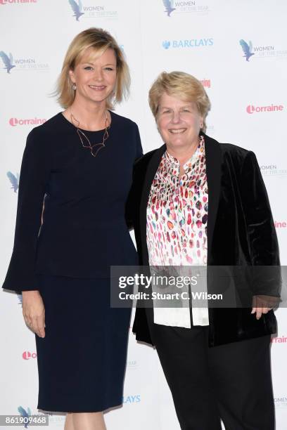 Julie Etchingham and Sandi Toksvig attend the Woman Of The Year Awards Lunch at Intercontinental Hotel on October 16, 2017 in London, England.