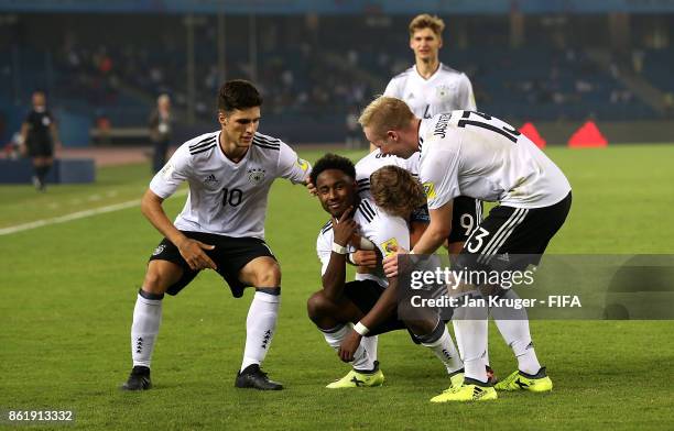 John Yeboah of Germany celebrates his goal with team mates during the FIFA U-17 World Cup India 2017 Round of 16 match between Colombia and Germany...