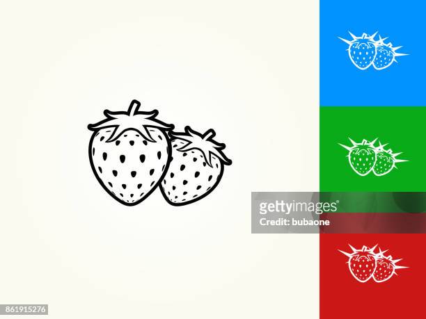 two strawberries black stroke linear icon - strawberry stock illustrations
