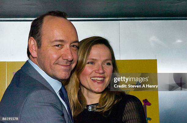 Actors Kevin Spacey and Jessica Hynes attend the opening night party for "The Norman Conquests" on Broadway at Arena on April 23, 2009 in New York...