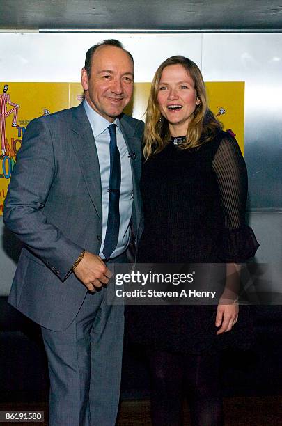 Actors Kevin Spacey and Jessica Hynes attend the opening night party for "The Norman Conquests" on Broadway at Arena on April 23, 2009 in New York...