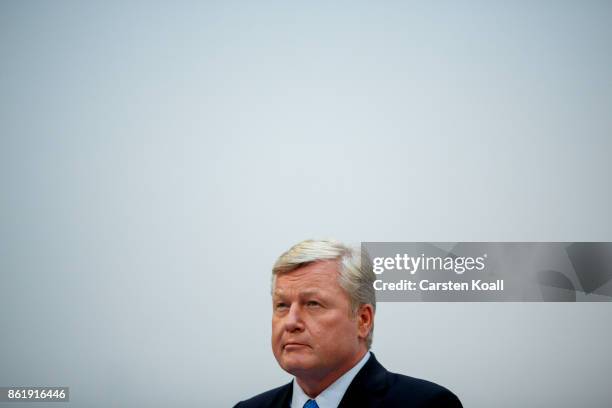 Lead candidate in yesterday's state elections in Lower Saxony Bernd Althusmann attends a press conference together with German Chancellor and leader...