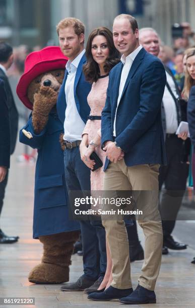 Paddington Bear, Prince Harry, Catherine, Duchess of Cambridge and Prince William, Duke of Cambridge attends the Charities Forum Event on board the...