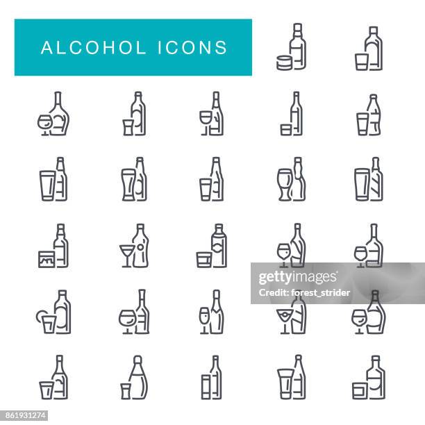 alcohol icons - cognac brandy stock illustrations