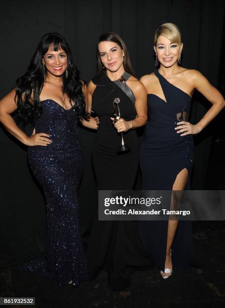Celines Toribio, Kate del Castillo and Katherine Castro are seen at the 2nd Annual Women In Film Dominicana Iris Movie Awards 2017 at Teatro La...