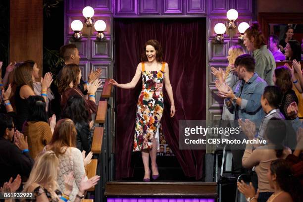 Michelle Dockery greets the audience during "The Late Late Show with James Corden," Wednesday, October 11, 2017 On The CBS Television Network.