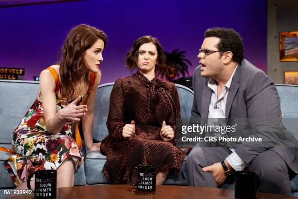 Michelle Dockery, Rachel Bloom, and Josh Gad chat with James Corden during "The Late Late Show with James Corden," Wednesday, October 11, 2017 On The...