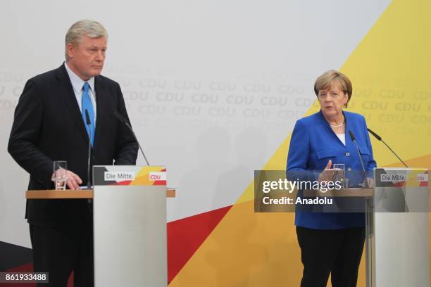 German Chancellor and leader of the German Christian Democrats Angela Merkel and leader of the Christian Democratic Union in Lower Saxony and top...