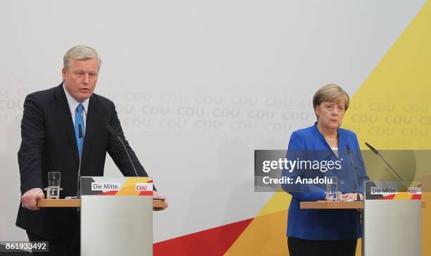 German Chancellor and leader of the German Christian Democrats Angela Merkel and leader of the Christian Democratic Union in Lower Saxony and top...