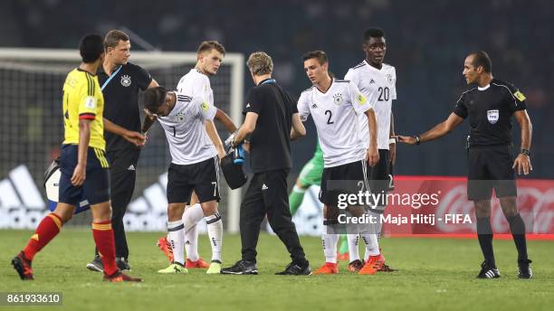Team of Germany celebrates after the FIFA U-17 World Cup India 2017 Round of 16 match between Columbia and Germany at Jawaharlal Nehru Stadium on...