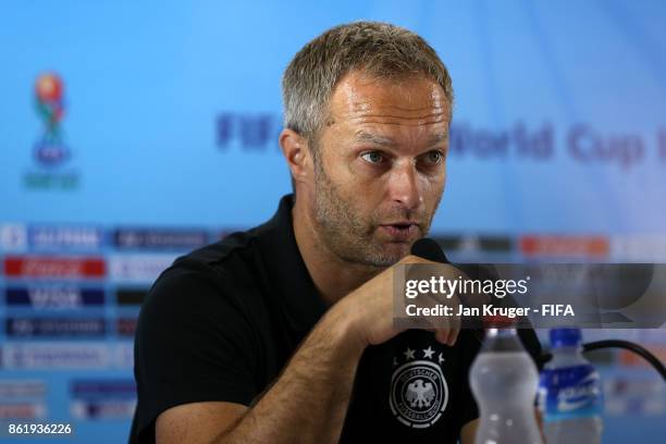 Head coach Christian Wueck of Germany addresses the media in in post match press conference during the FIFA U-17 World Cup India 2017 Round of 16...