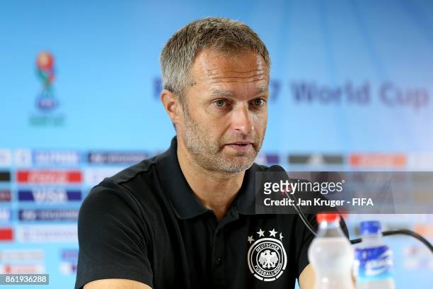 Head coach Christian Wueck of Germany addresses the media in in post match press conference during the FIFA U-17 World Cup India 2017 Round of 16...