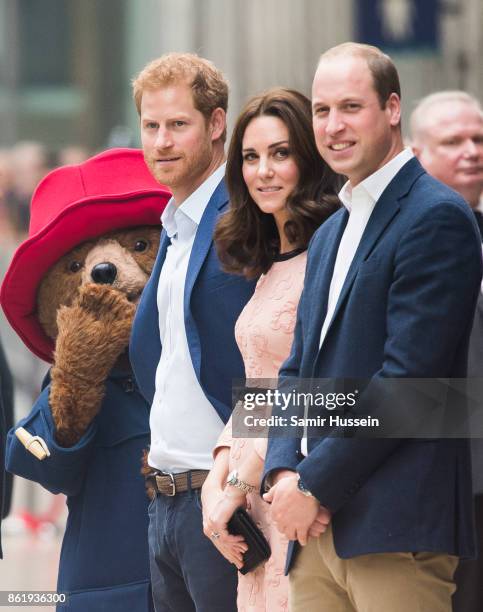 Paddington Bear, Prince Harry, Catherine, Duchess of Cambridge and Prince William, Duke of Cambridge attends the Charities Forum Event on board the...