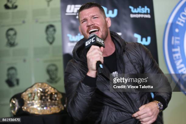 Middleweight champion Michael Bisping goes nose to nose with Canadian Georges St-Pierre in Friday's UFC 217 teaser at the Hockey Hall of Fame.