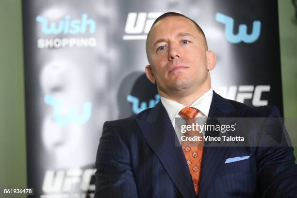 Middleweight champion Michael Bisping goes nose to nose with Canadian Georges St-Pierre in Friday's UFC 217 teaser at the Hockey Hall of Fame.