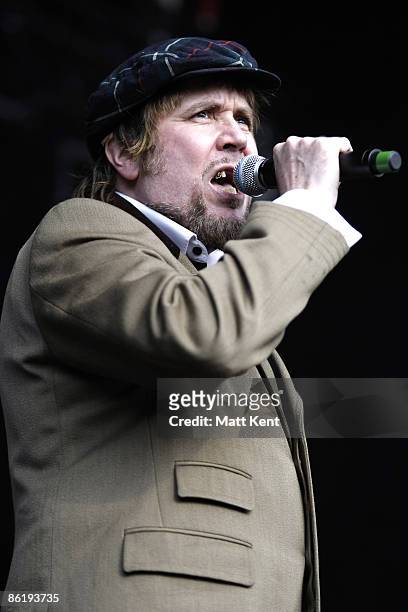 Musician Jerry Dammers performs on stage during Rock Against Racism carnival at Victoria Park on April 27, 2008 in London, England. The festival...