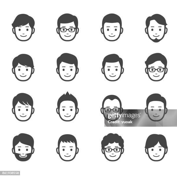 ilustraciones, imágenes clip art, dibujos animados e iconos de stock de hombre enfrenta a los iconos - eyeglasses