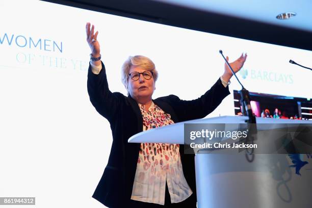 Sandi Toksvig speaks during the annual Women of the Year lunch at Intercontinental Hotel on October 16, 2017 in London, England.